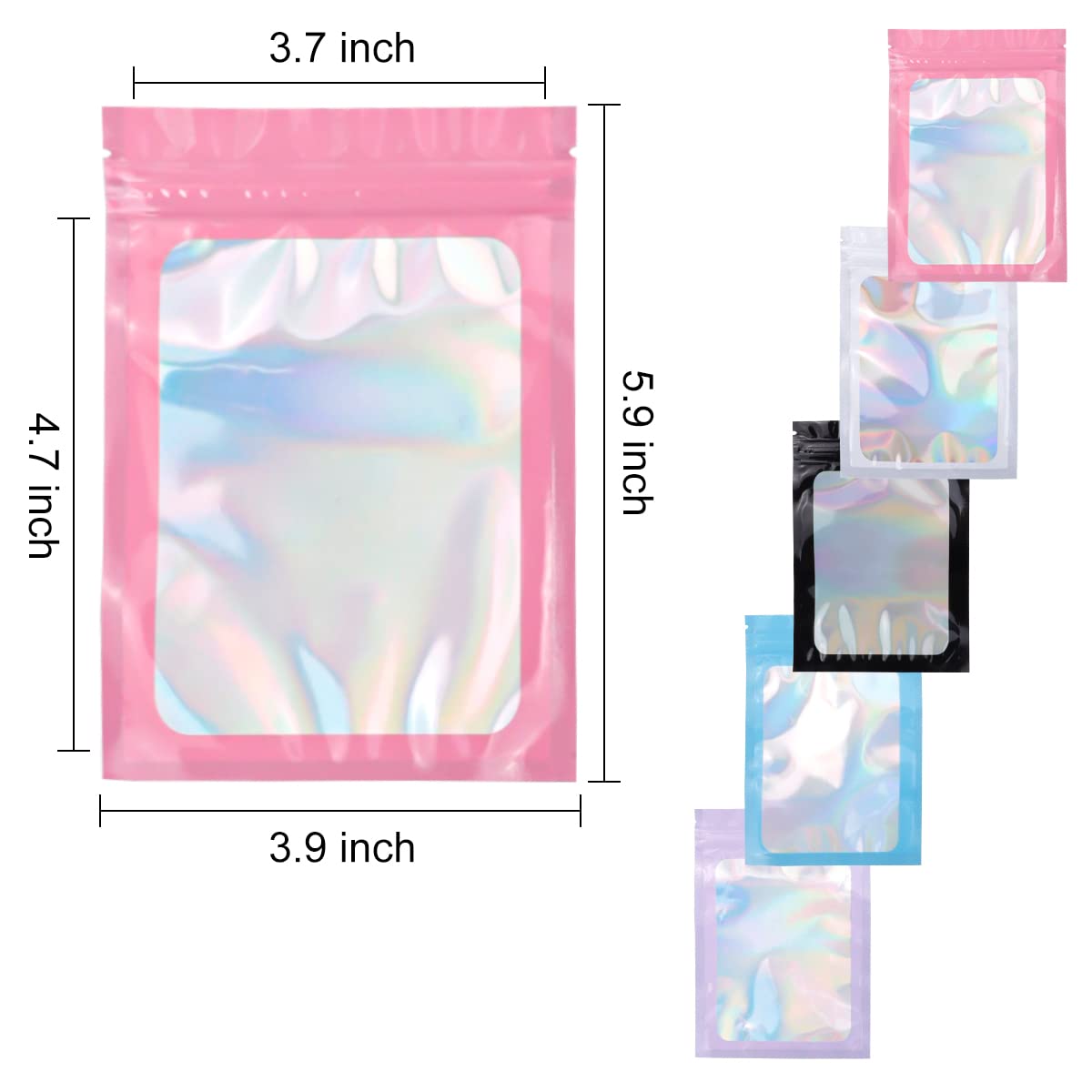 Resealable Smell Proof Mylar Holographic Packaging Bags with Clear Window
